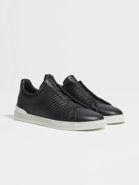 ZEGNA BLUE LEATHER TRIPLE STITCH™ SNEAKERS | REVERSIBLE