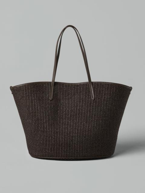 Techno cotton raffia shopper bag with monili