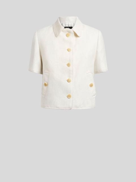 Etro SHORT-SLEEVED CROPPED LINEN JACKET WITH PEGASO BUTTONS