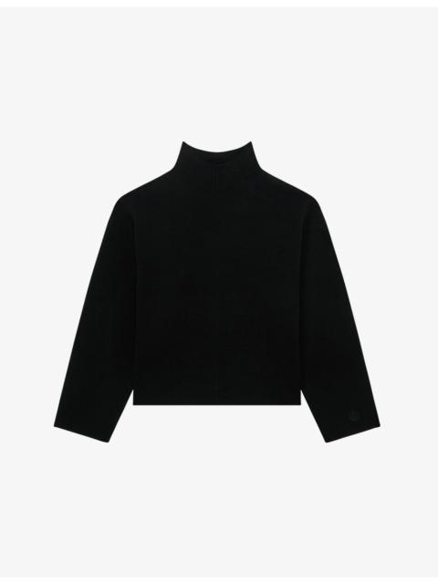 The Kooples Logo-Embroidered Funnel-Neck Stretch-Woven Jumper