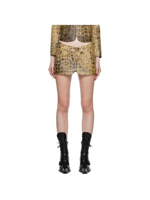 KNWLS Beige Croc-Embossed Leather Miniskirt