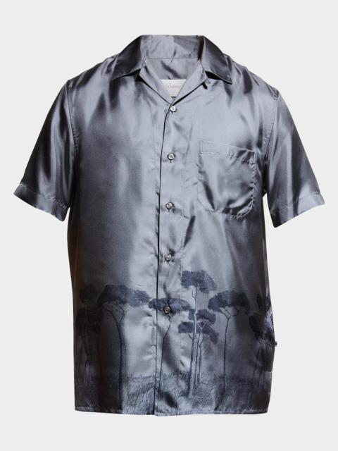 Brioni Men's Roman Tree-Print Silk Camp Shirt