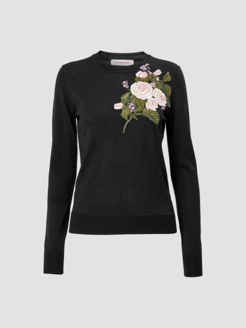 CAROLINA HERRERA Women's Chalet Floral-Embroidered Wool Sweater - Charcoal Grey