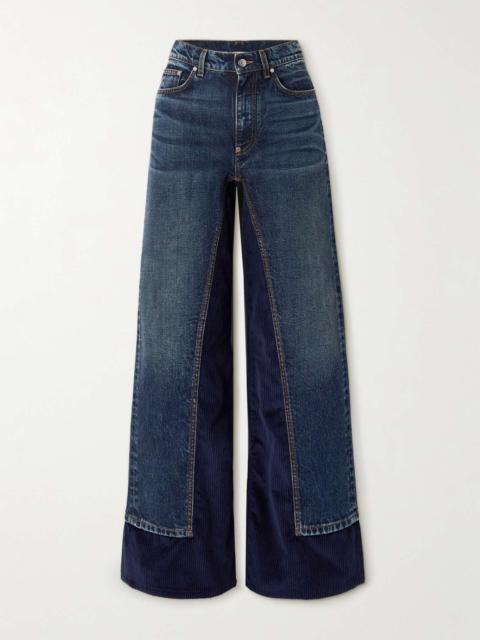 Corduroy trimmed high-rise wide-leg jeans