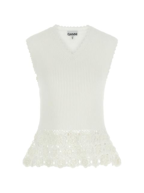 GANNI crochet ribbed V-neck tank top