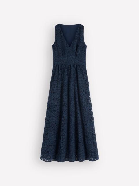 BODEN Lace Plunge Neck Panel Dress-Navy