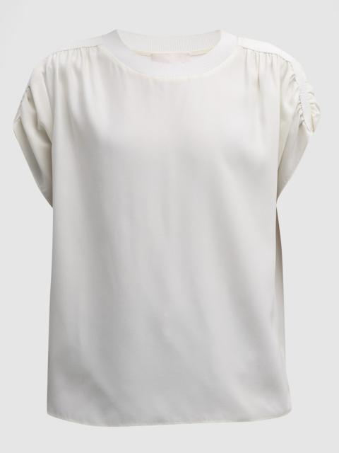 Cinq à Sept Lorainne Short Ruched-Sleeve Silk Top