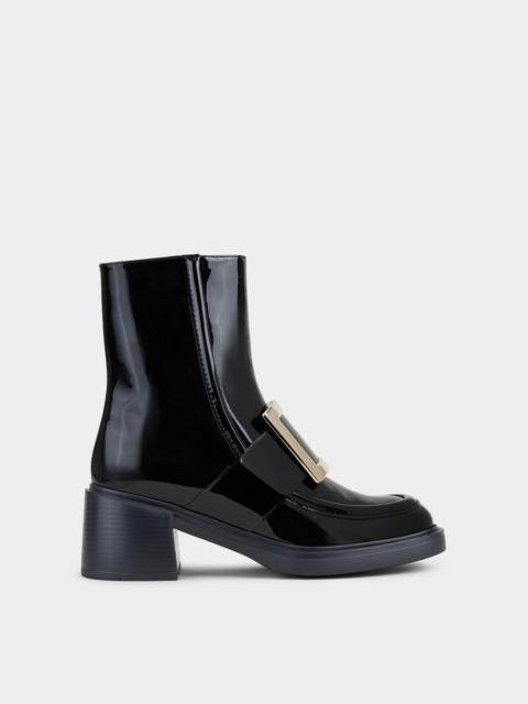 Roger Vivier Viv' Rangers Metal Buckle Ankle Boots in Patent Leather