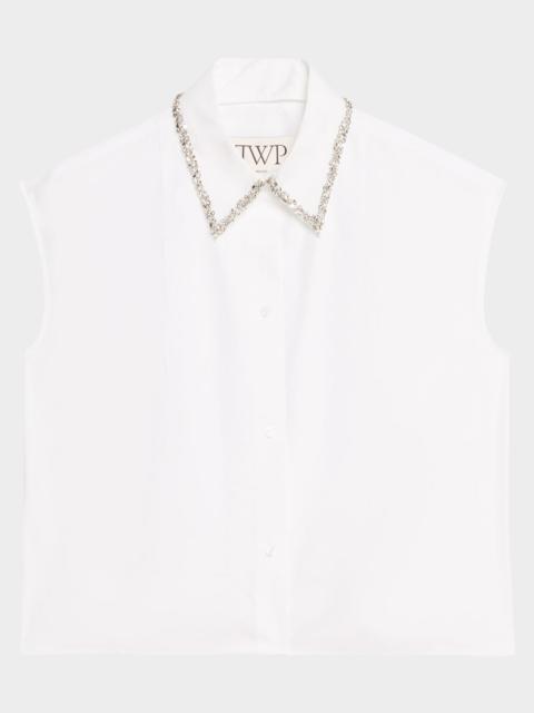 TWP Cap-Sleeve Top with Beaded Collar