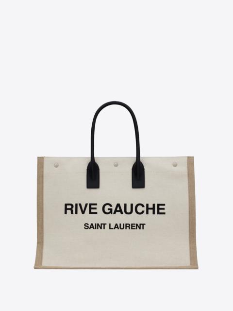 SAINT LAURENT rive gauche tote bag in linen and leather