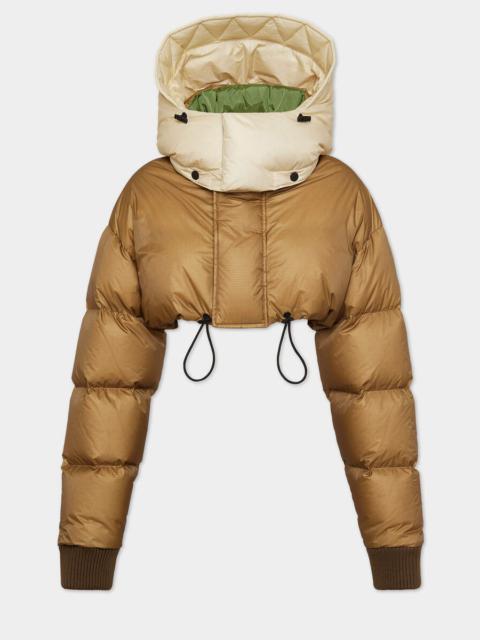 NYLON EXTREME CROPPED PUFFER HOODIE JACKET