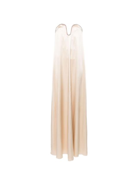 ROLAND MOURET rhinestone satin maxi dress