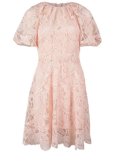 Monique Lhuillier Jewel Neckline Puff Sleeve Dress