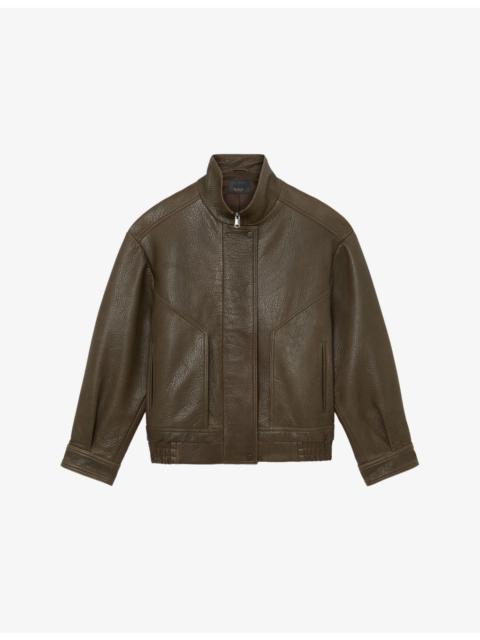 REISS Cara Funnel-Neck Suede Bomber Jacket