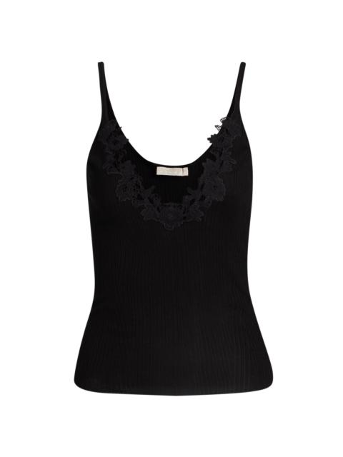 ULLA JOHNSON Women's Ainsley Lace-Trim Rib-Knit Cami - Noir