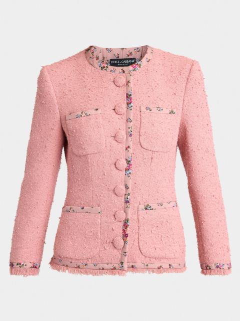 Dolce & Gabbana Floral-Trim Boucle Single-Breasted Jacket