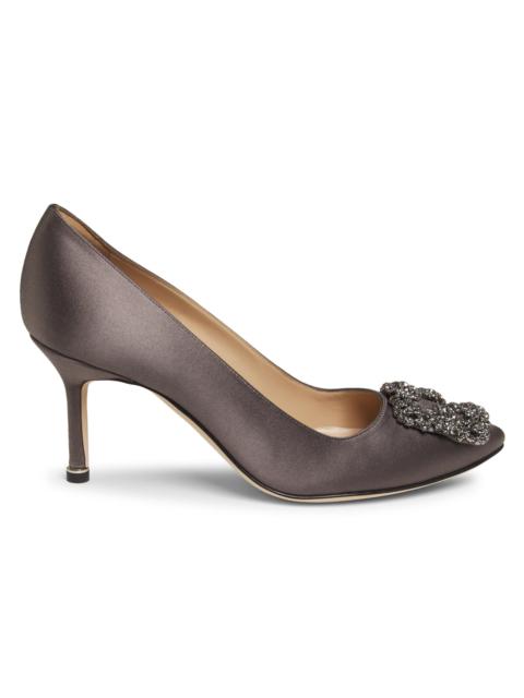 Manolo Blahnik Women's Hangisi 70MM Crystal-Embellished Satin Pumps - Dark Grey