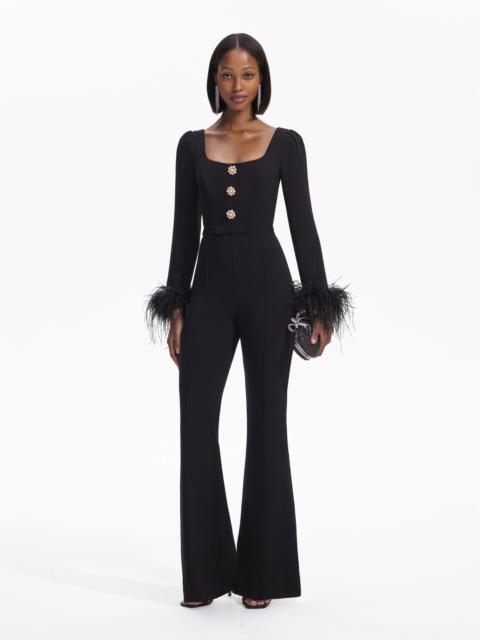 self-portrait Black Crepe Feather Jumpsuit