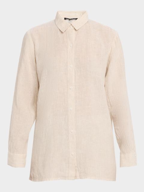 EILEEN FISHER Puckered Striped Organic Linen Shirt