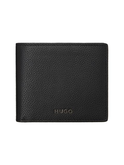 HUGO Black Grained-Leather Logo Trim Wallet