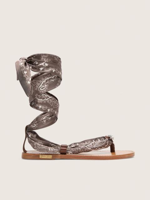 Golden Goose Women’s flat sandals with gray paisley pattern and jewel detail