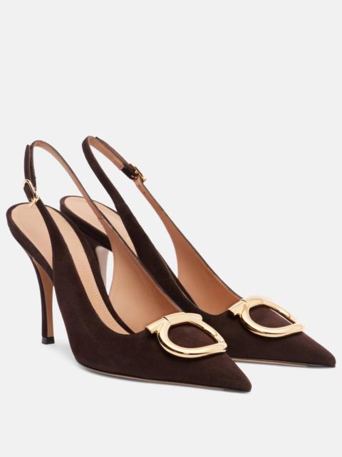 FERRAGAMO Sara Maxi Gancini suede slingback pumps