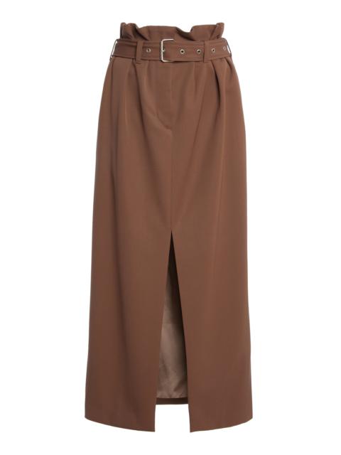 Seaches Pleated Wool-Gabardine Midi Skirt tan