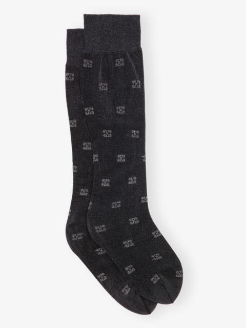 GANNI BLACK GLITTER BUTTERFLY LACE SOCKS