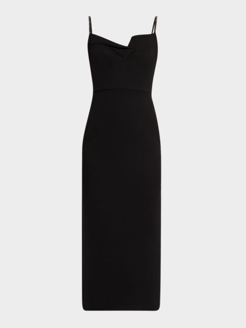 ROLAND MOURET Cowl-Neck Diamante-Strap Crepe Midi Dress