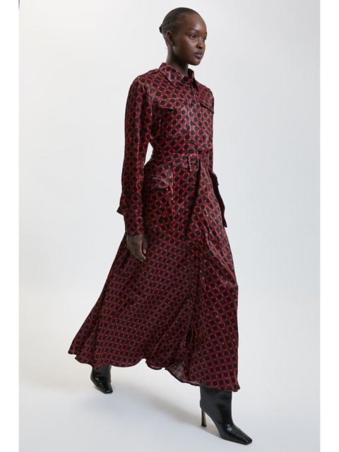 KAREN MILLEN Tailored Printed Satin Viscose Belted Maxi Shirt Dress