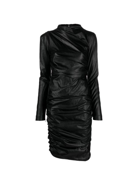 faux-leather ruched dress