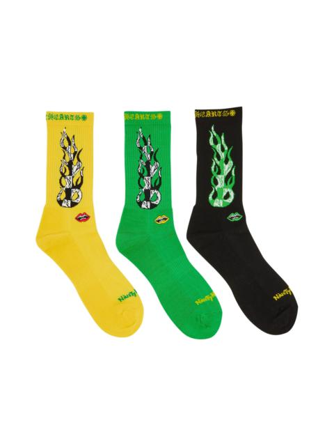 Chrome Hearts x Matty Boy Flame Socks 'Green/Yellow/Black'
