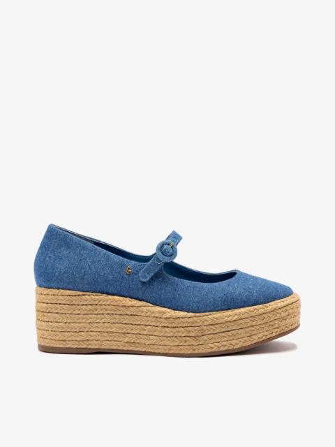 Larroudé Blair Flatform In Blue Stoned Denim