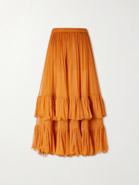 SAINT LAURENT Ruffled Silk-muslin Maxi Skirt