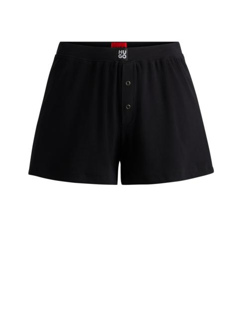 HUGO RIBBED PAJAMA SHORTS IN STRETCH COTTON WITH STACKED LOGO