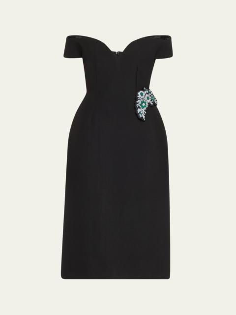 Off-Shoulder Oversized Midi Dress with Brooch