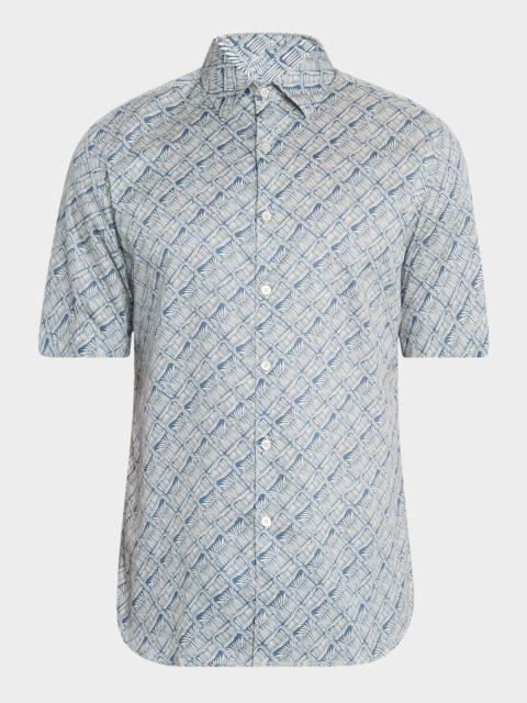 Canali Men's Printed Cotton Short-Sleeve Shirt