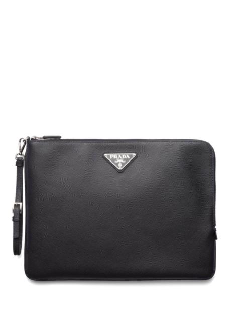 Prada triangle-logo leather clutch bag