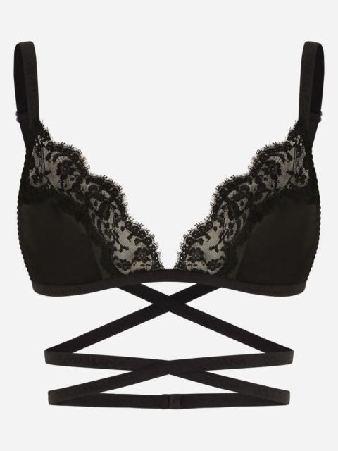Dolce & Gabbana Soft-cup satin bra with lace detailing and branded elastic
