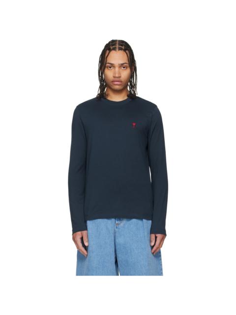 AMI Paris Navy Cotton Ami de Coeur Long Sleeves T-shirt