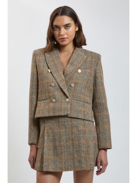 KAREN MILLEN Wool Check Cropped Tailored Blazer