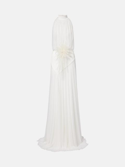 David Koma Draped floral-appliqué gown