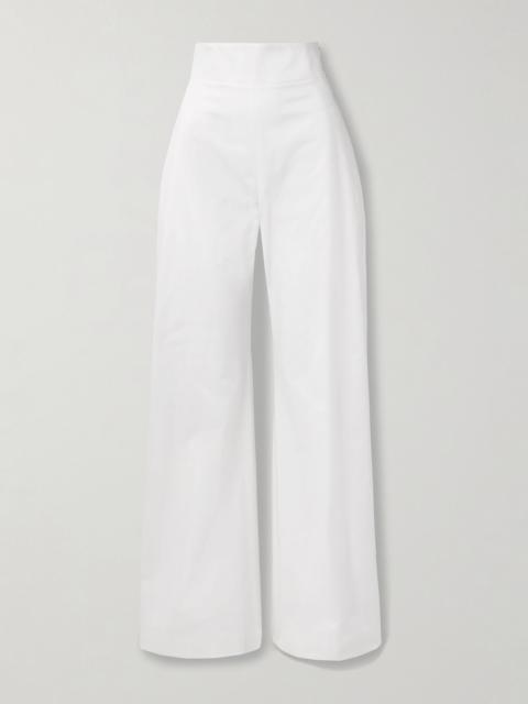 CAROLINA HERRERA Cotton-blend sateen wide-leg pants White