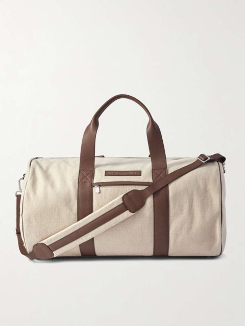 Leather-Trimmed Canvas Weekend Bag