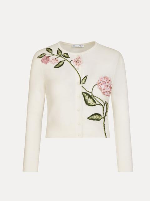 Oscar de la Renta PORCELAIN FLOWER THREADWORK CROPPED CARDIGAN