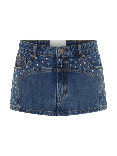 ONE TEASPOON Chrome Edge Low Waist Studded Mini Denim Skirt - Eclipse Blue