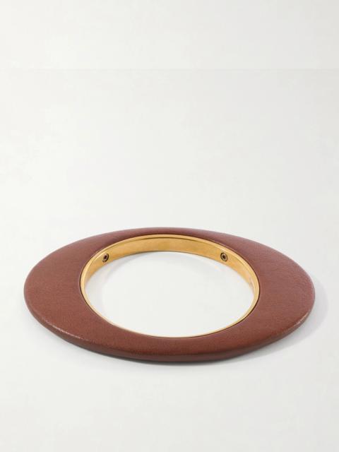 SAINT LAURENT Blade Logo-engraved Gold-tone And Leather Bangle