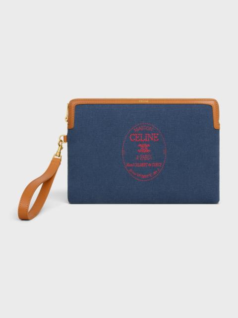 CELINE SMALL POUCH WITH STRAP CUIR TRIOMPHE IN TEXTILE WITH EMBROIDERY
