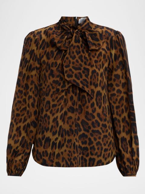 ADAM LIPPES Joan Leopard-Print Silk Scarf-Neck Blouse