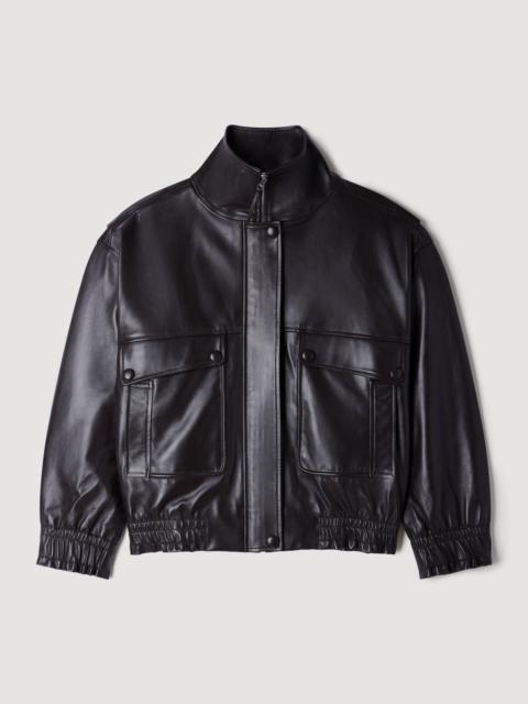 Sandro STANDING COLLAR LEATHER JACKET